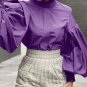 omen Tunic Fashion Blouses Chic Big Lantern Sleeve Tops Solid Color Shirt Femme