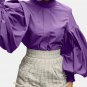 omen Tunic Fashion Blouses Chic Big Lantern Sleeve Tops Solid Color Shirt Femme
