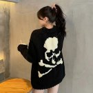 Punk Loose Black Round Neck Back Skull Jacquard Long Sleeve Knitted Sweater