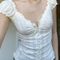 Women Fashion Solid Color Shirts Puff Short Sleeve V-Neck Blouses Summer Button-Down Casual Tops &&