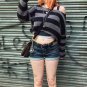 Gothic Striped Knitted Pullovers 2000s Retro Dark Academia Sweater Y2K Vintage &&