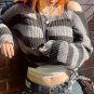 Gothic Striped Knitted Pullovers 2000s Retro Dark Academia Sweater Y2K Vintage &&