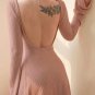 Autumn Party Dress Solid Elegant Flared Full Sleeve Slim Knitted Mini A-line Dresses &&