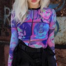 Women Transparent Mesh Crop Tops Y2K Fairy Aesthetic Grunge T-Shirt