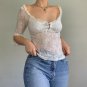 Women Fairy Grunge Lace Long Sleeve Crop Tops Y2k
