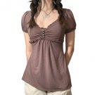 Vintage Aesthetic Women T Shirt Ladies Short Sleeve V NeckTops Summer Kawaii Grunge Clothes&&
