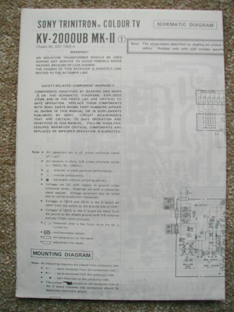 SONY  KV-2000UB KV2000UB MkII SCHEMATICS &Acirc;&pound;3.00 UK stock