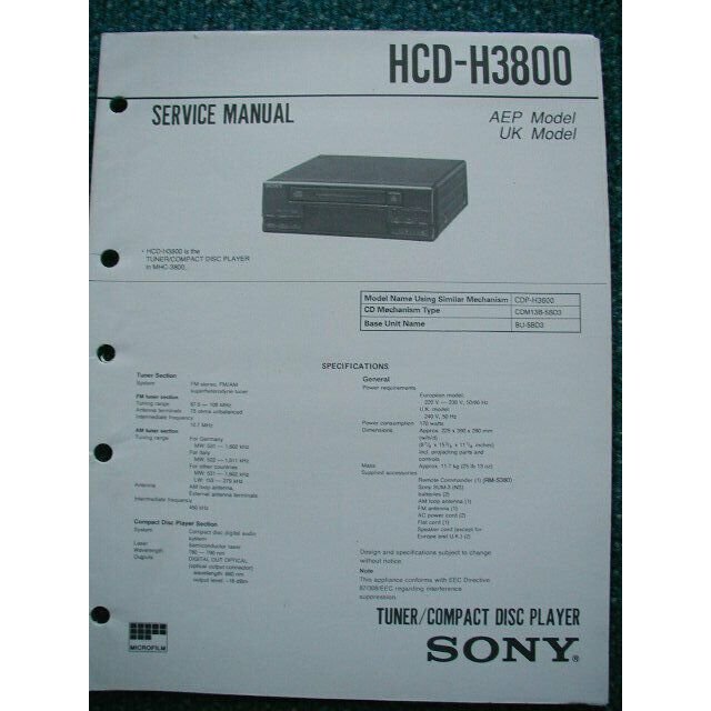 Sony service manual HCD-H3800