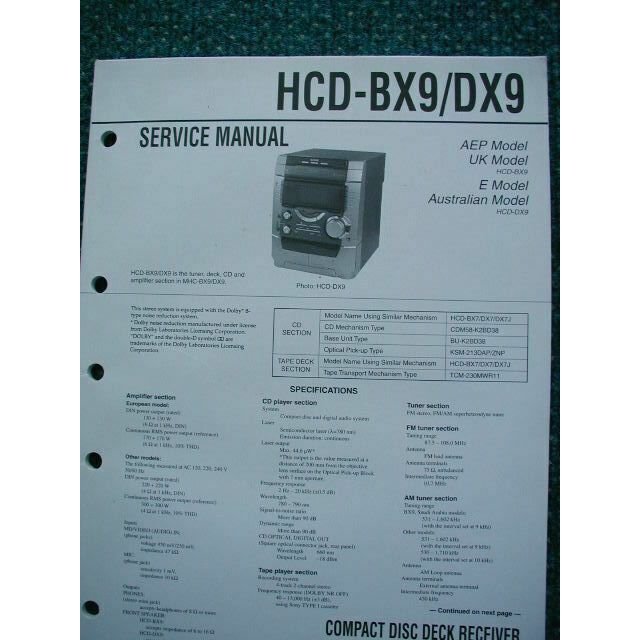 Sony HCD-BX9 / DX9 Service manual