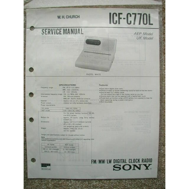 Sony ICF-C770L Service manual