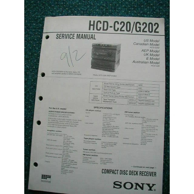 Sony HCD-C20 / G202 Service manual