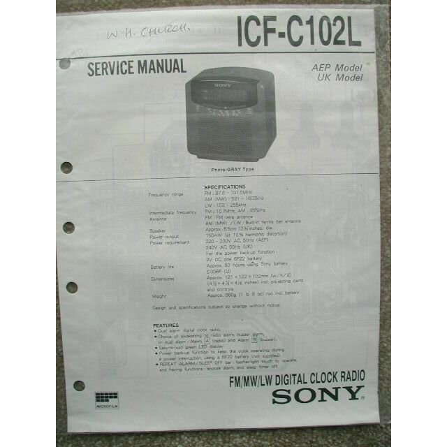 Sony ICF-C102L Service manual