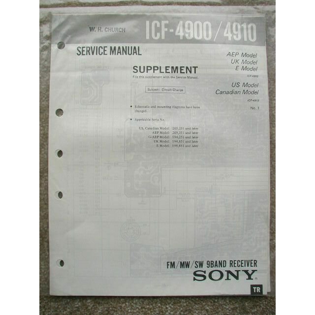 SONY ICF-4900 Service manual supplement
