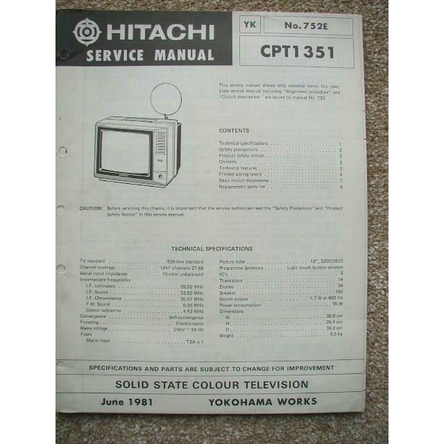Service manual Hitachi CPT1351