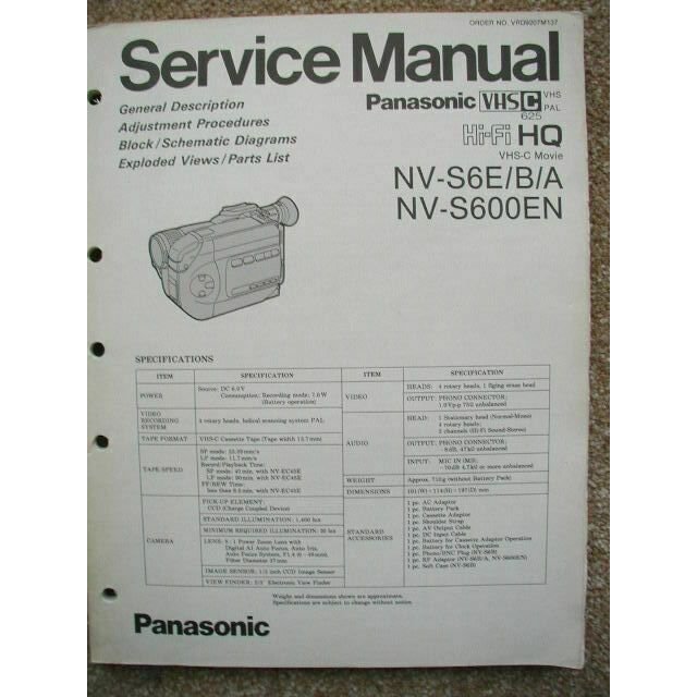 SERVICE MANUAL Panasonic NV-S6E NV-S600EN