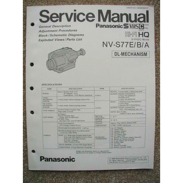 SERVICE MANUAL Panasonic NV-S77E /B/A DL Mechanism