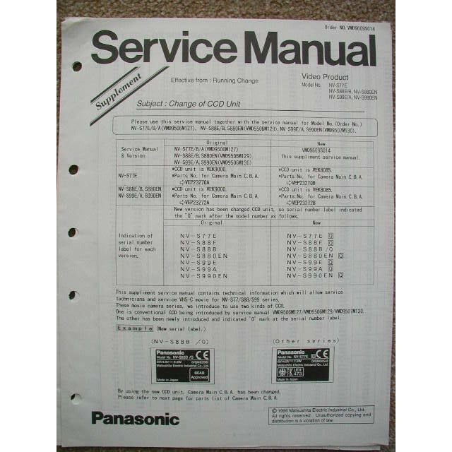 SERVICE MANUAL Panasonic Supplement for NV-S77E NV-S88E etc