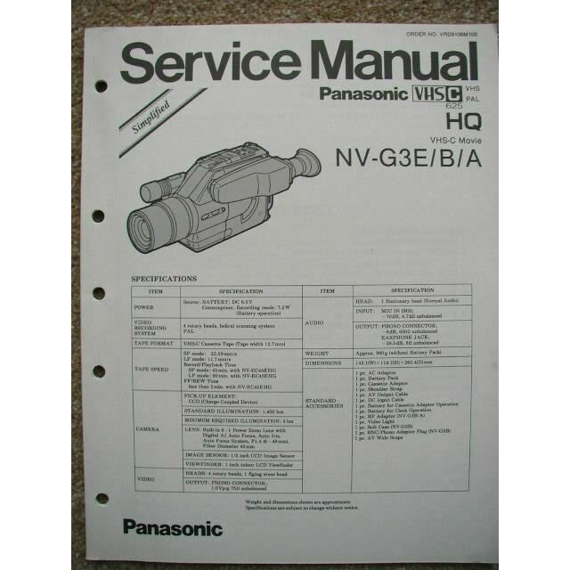 SERVICE MANUAL Panasonic NV-G3E Simplified Version