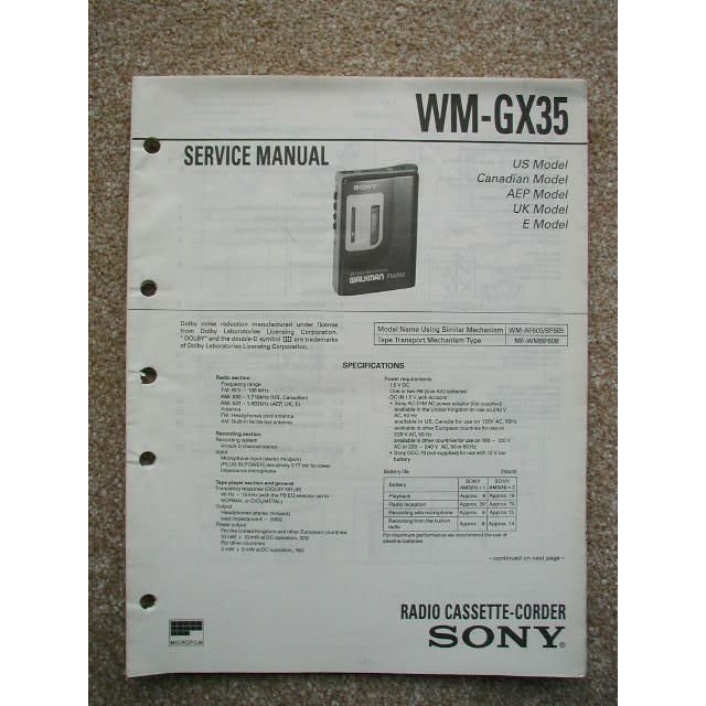 Sony WM-GX35 Service manual