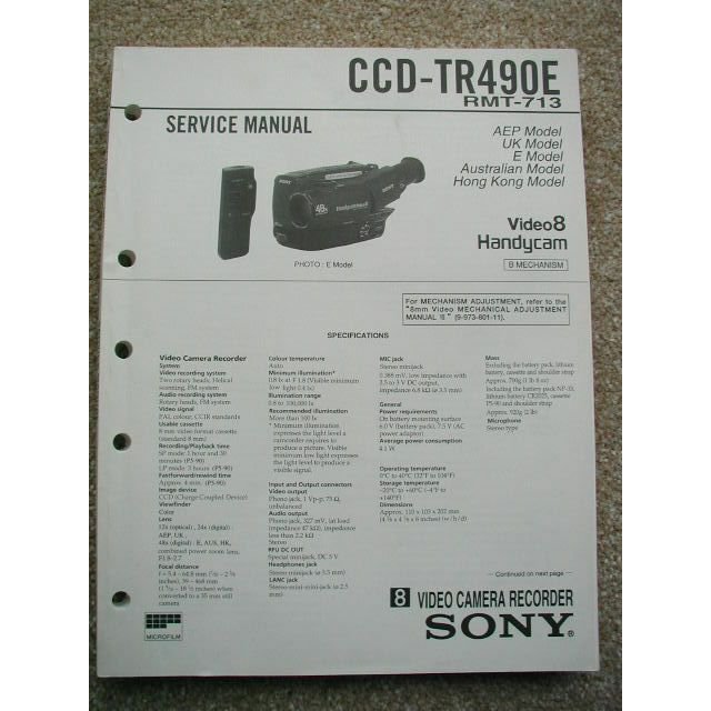 Sony CCD-TR490E Service manual