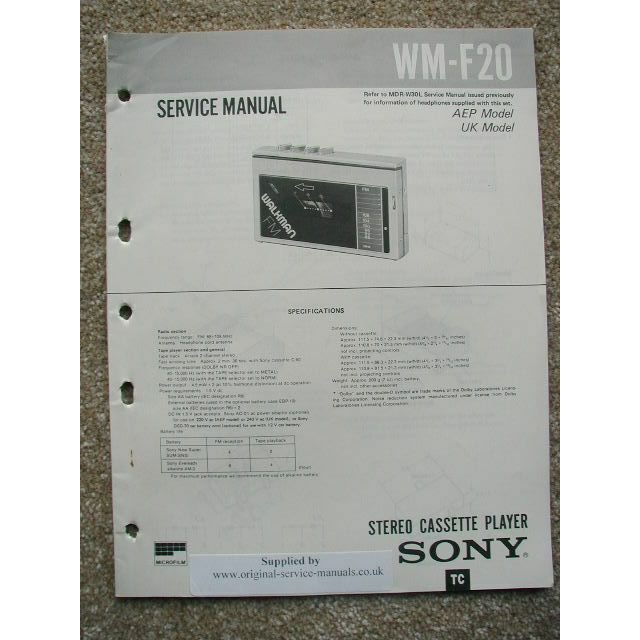 Sony WM-F20 Service manual