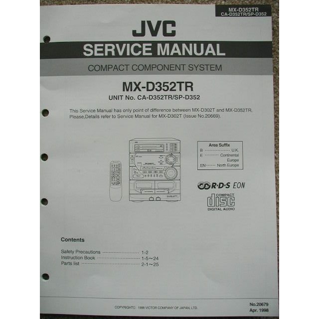 JVC MX-D352TR Service manual Unit no: CA-D352TR / SP-D352