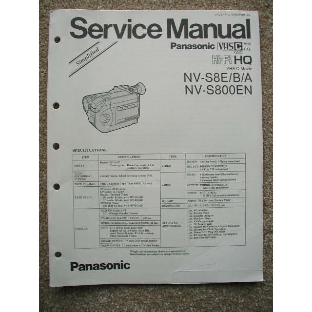 Panasonic NV-S8E / B / A , NV-S800EN Original service manual