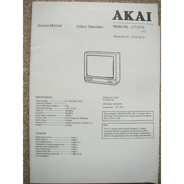 AKAI CT-2175 Service Manual