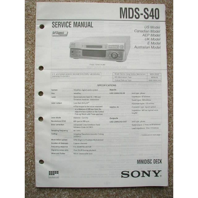 Sony MDS-S40 Original service manual