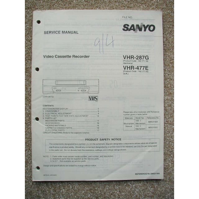Sanyo VHR-287G VHR-477E Service manual