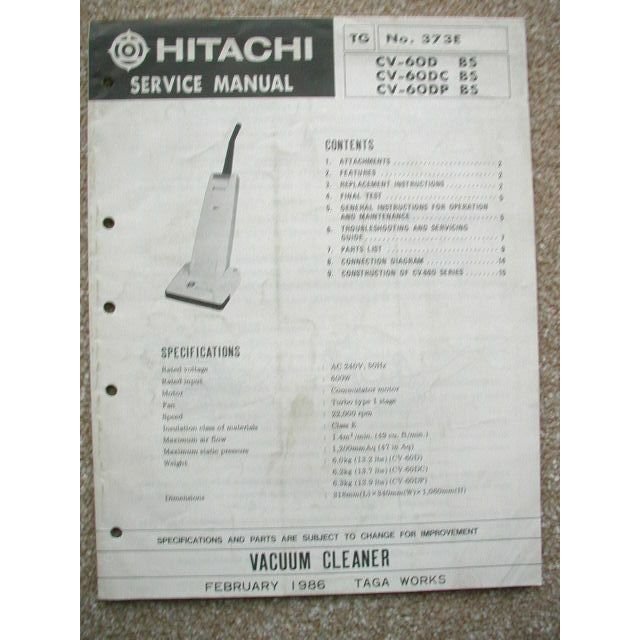 Hitachi Original service manual CV-60D CV-60DC CV-60DP Vacuum Cleaner