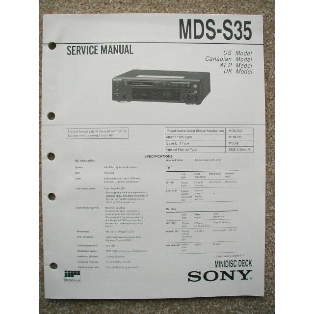 Sony MDS-S35 Service manual