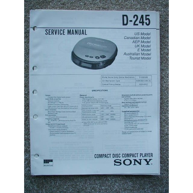 Sony D-245 Original Service manual