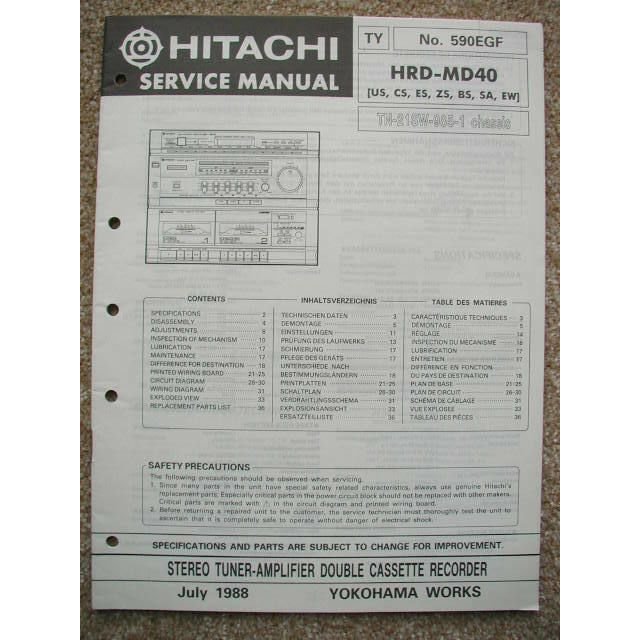 Hitachi HRD-MD40 Service manual
