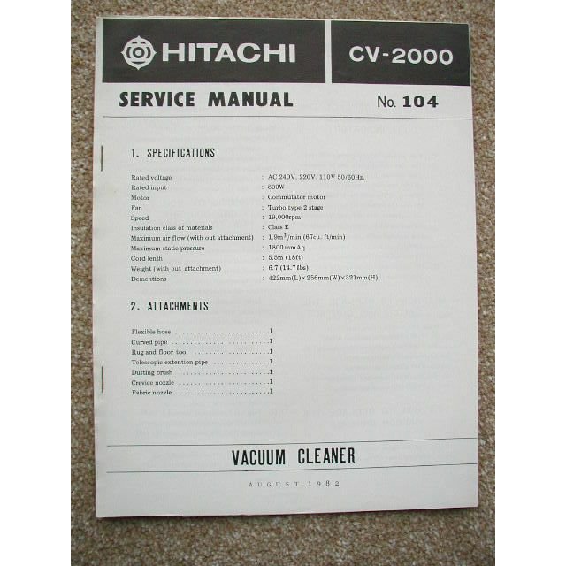 Hitachi Original service manual CV-2000 Vacuum Cleaner