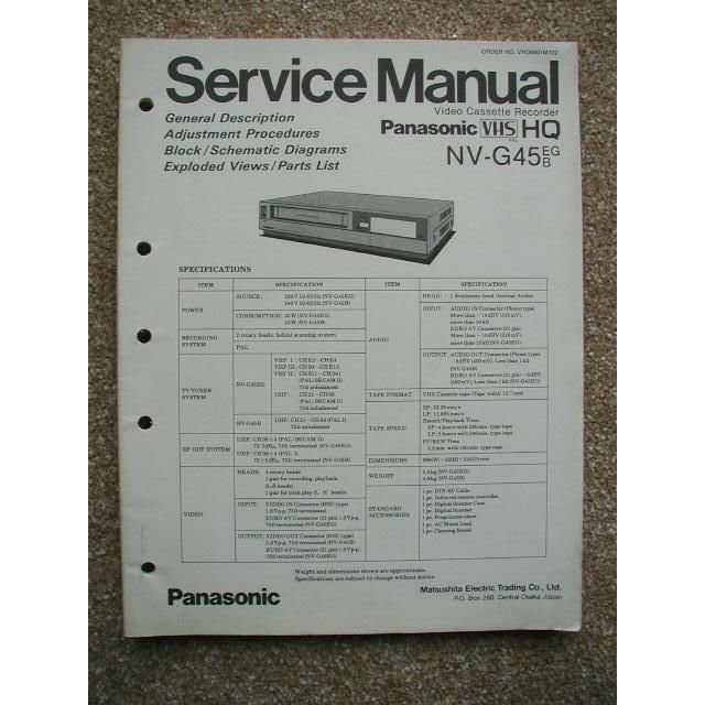 Panasonic NV-G45B / EG Original Service manual Video Cassette Recorder