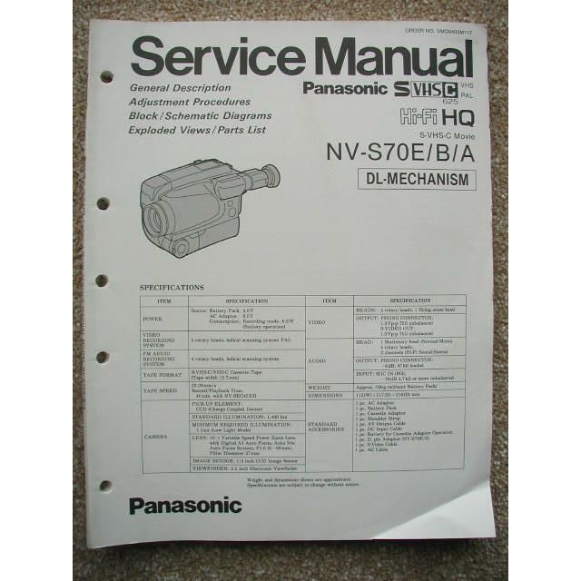 Panasonic NV-S70E / B / A Original Service manual