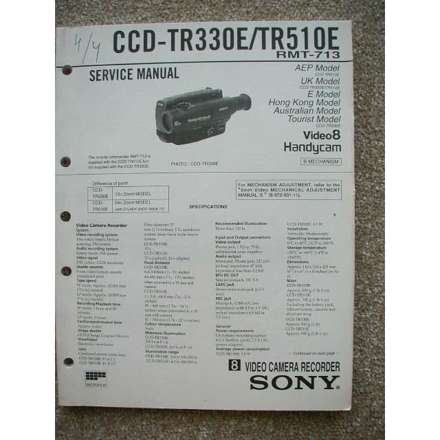 Sony CCD-TR330E / TR510E Original Service manual Video Camera Recorder