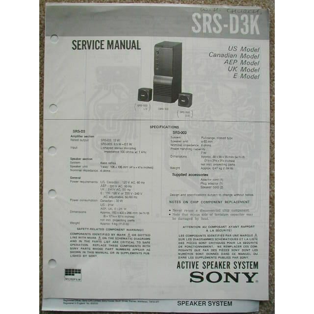 SONY SRS-D3K Service Manual