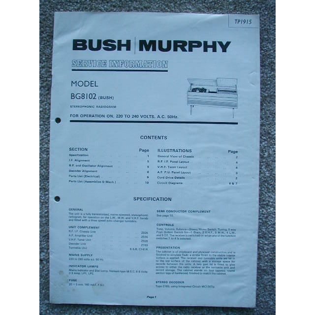 BUSH BG8102 Service information Service Manual