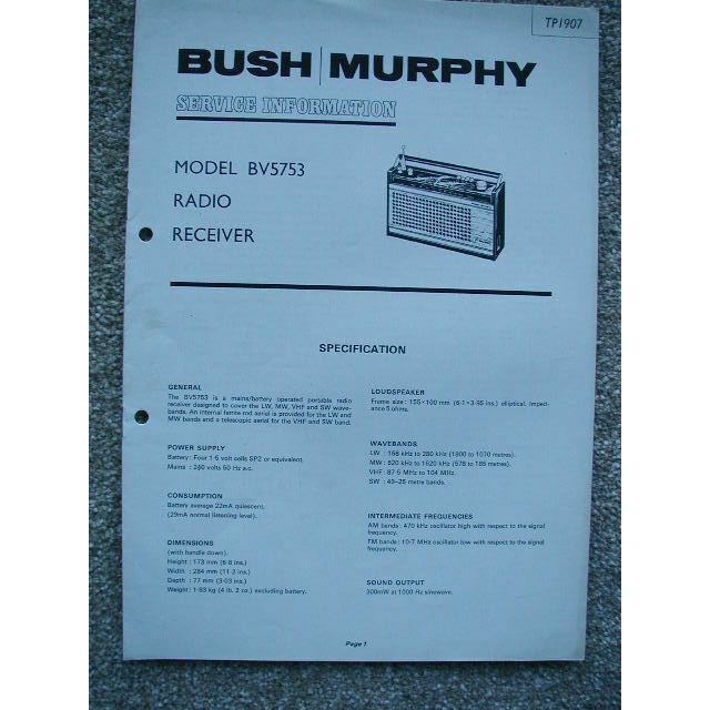 BUSH BV5753 Service information Service Manual