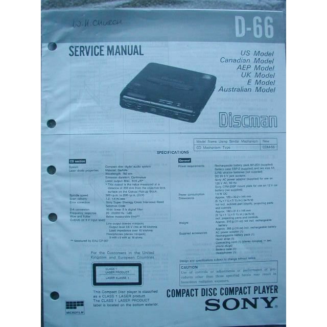 SONY D-66 Original Service Manual