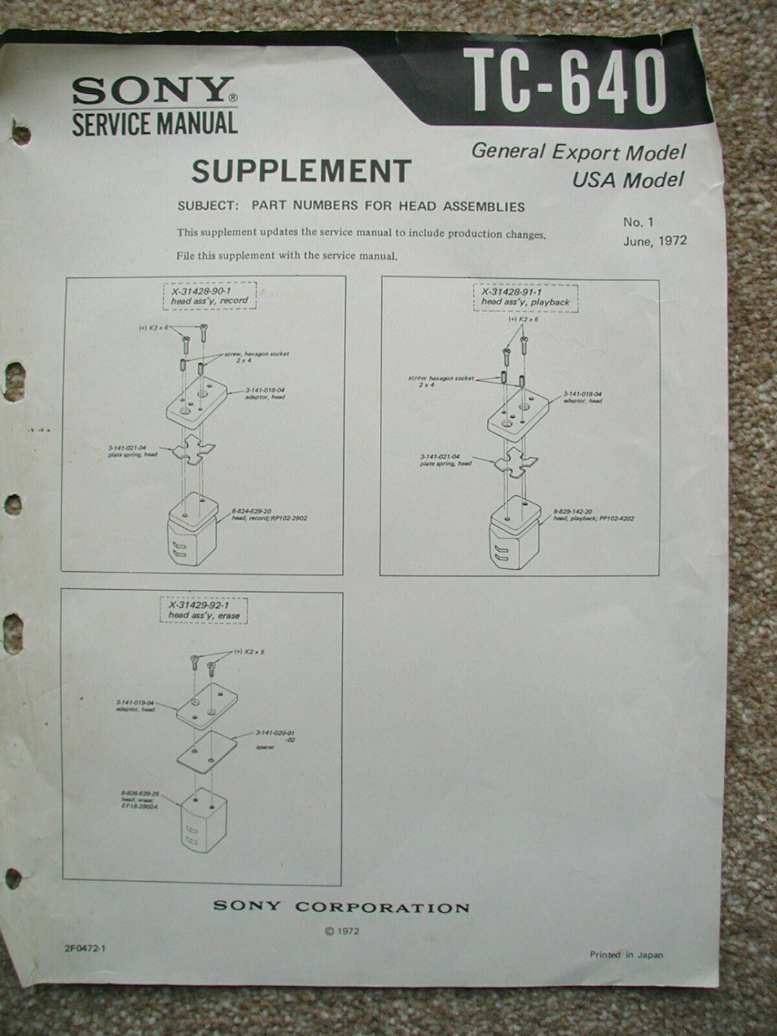Sony TC-640 Supplement