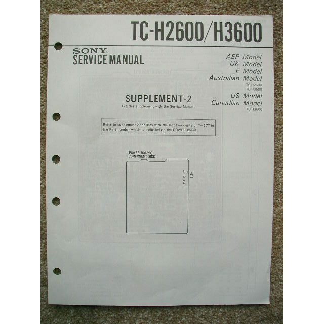 Sony TC-H2600 / H3600 Supplement