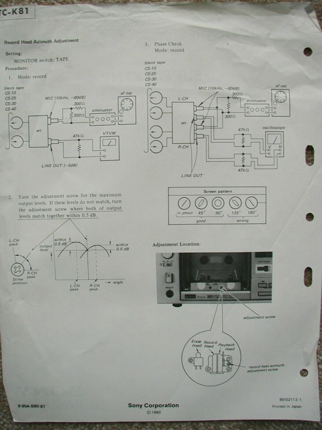 Sony TC-K81 Correction Supplement