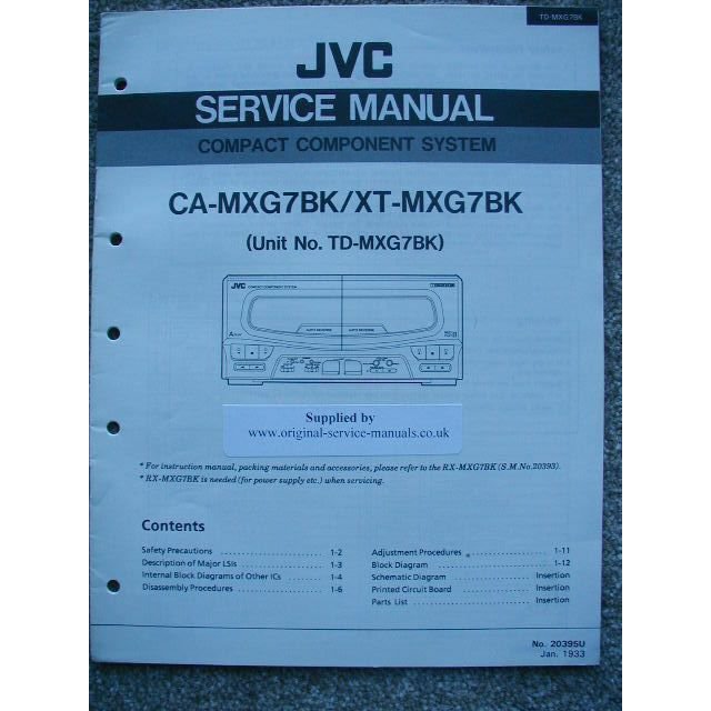 JVC CA-MXG7BK Unit: TD-MXG7BK Service manual Compact Component System