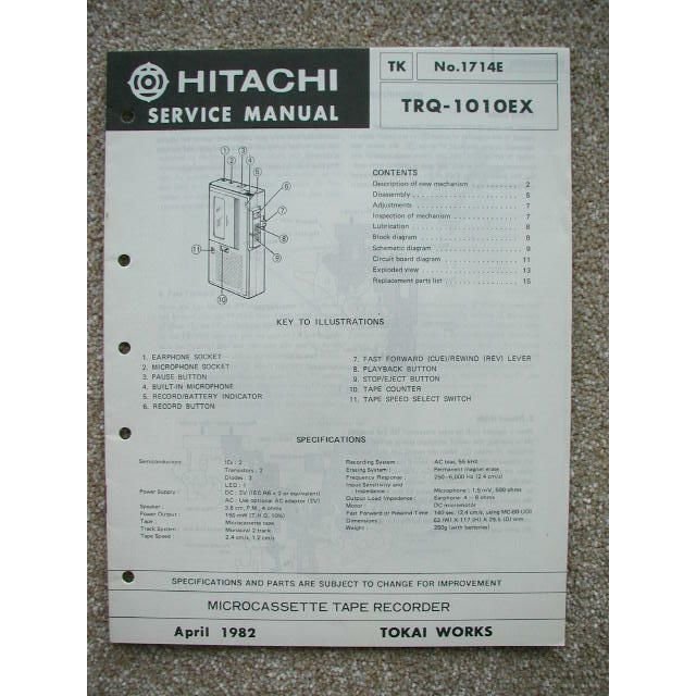 Hitachi TRQ-1010EX Service manual Micro Cassette Tape Recorder