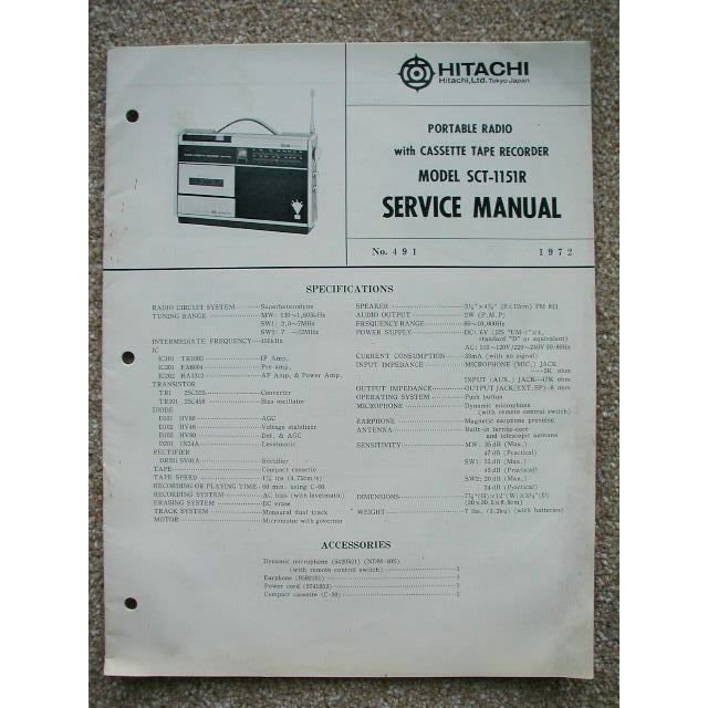 Hitachi SCT-1151R Service manual Portable Radio with Cassette Tape