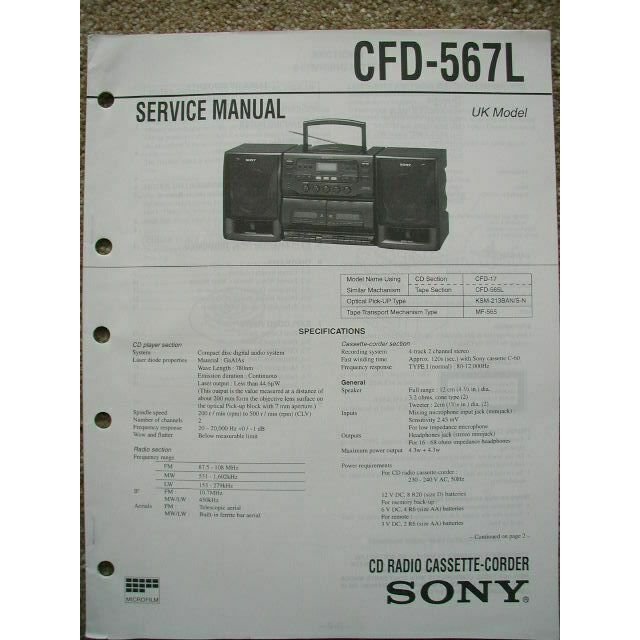 SONY CFD-567L Original Service Manual