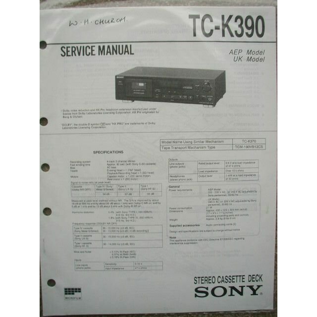 SONY TC-K390 Original Service Manual
